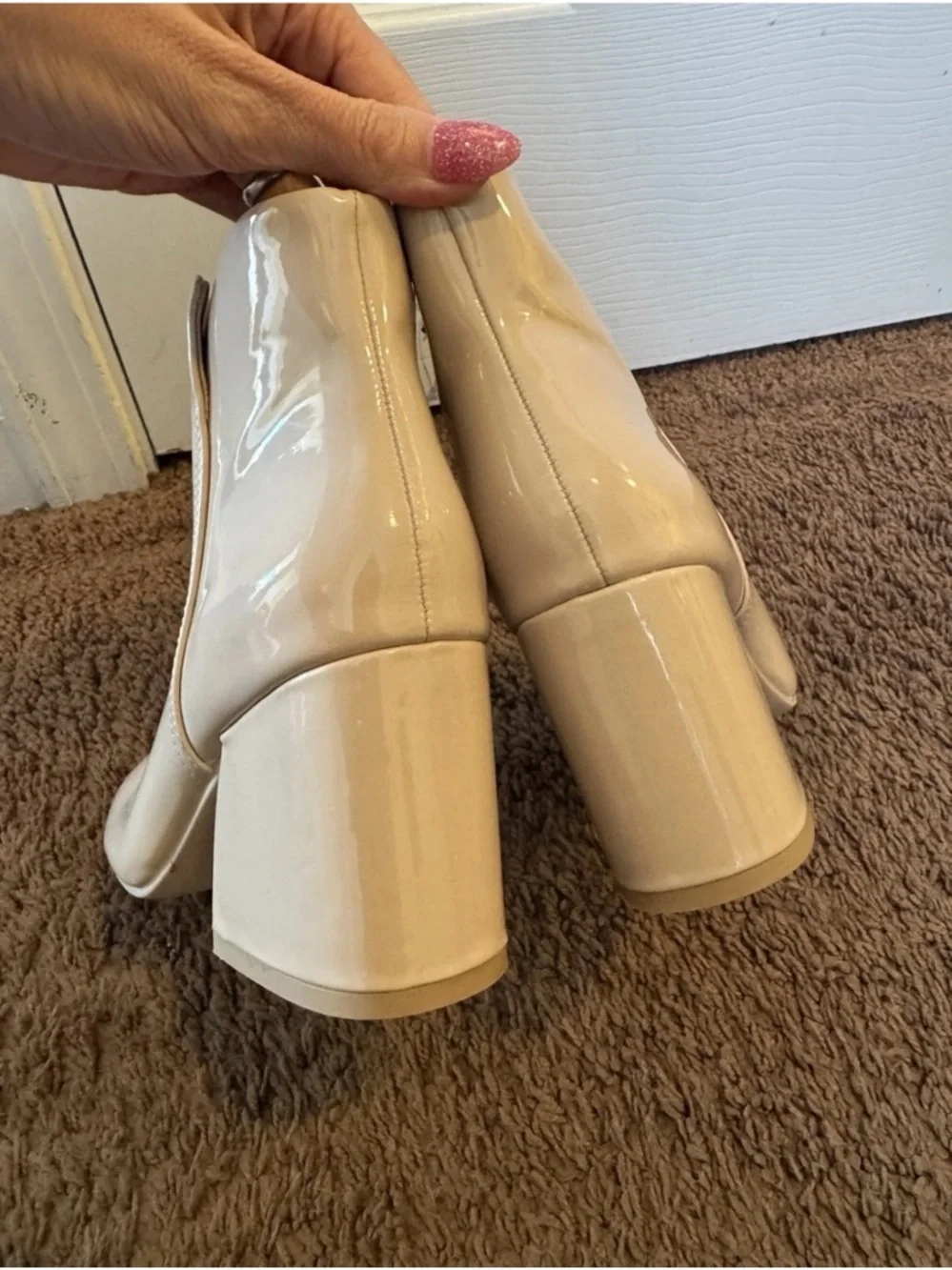 Divided by H&M Ankle Boots Beige Patent Faux Leather Block Heel 8 39 NEW - Picture 5 of 12